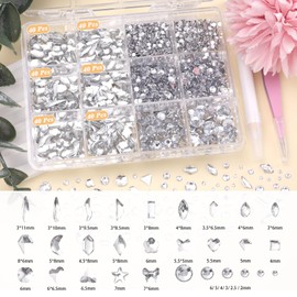 White Nail Art Rhinestones Kit Multi Shapes Resin Rhinestones Flatback Bedazzling Crystals Shiny Heart Star Moon Water Drop Square Nail Art Gems Stones for Nails Art DIY Crafts Shoes Clothes