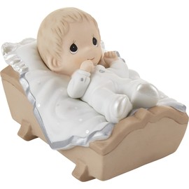 Precious Moments 212019 Cradled in His Love Boy Bisque Porcelain Figurine, White
