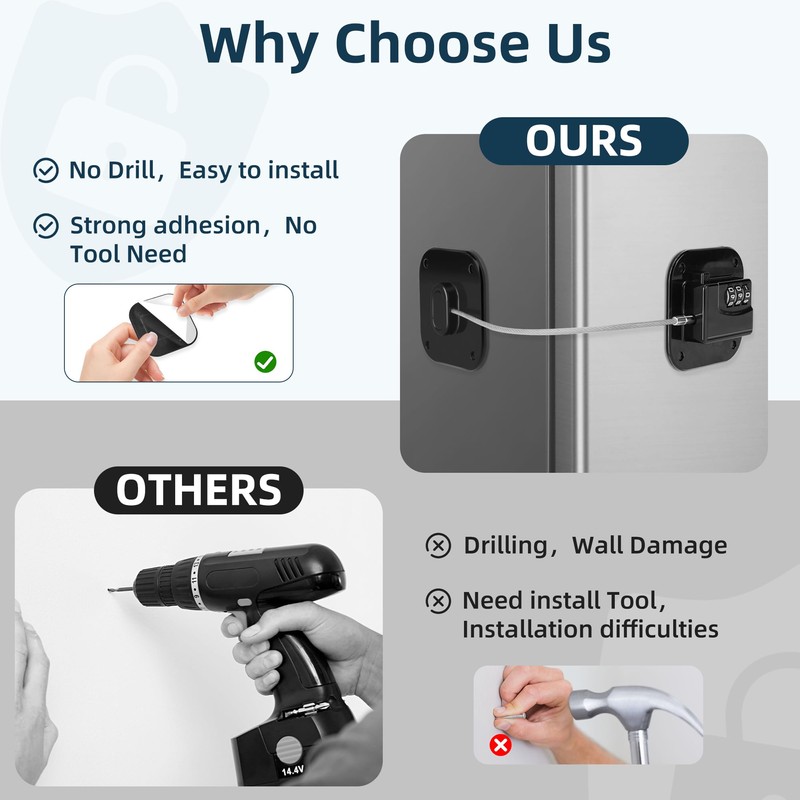Refrigerator Lock, Heavy Duty Fridge Lock,Child Proof Cabinet Locks,Easy Install,Combination