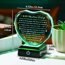 YWHL Gifts for Dad from Daughter Son with Colorful Light Base Birthday Gifts for Dad Crystal Heart Keepsake Thank You Gift Idea To My Father Present on Fathers Day Christmas Thanksgiving