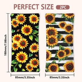 GLOBLELAND 2Pcs Sunflower and Bee Soft Glasses Case Black and White Stripe Travel PU Leather Glasses Bag Portable Squeeze Top Eyeglass Case Pouch for Watches Phones Makeup Brushes