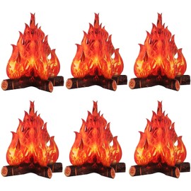 3D Decorative Cardboard Campfire Centrepiece, Pack of 6 Artificial Fire Fake Flame Paper Party Decorative Flame Torch for Campfire Party Decorations
