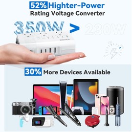 DOACE 220V to 110V Converter for European Travel - 350W Voltage Converter US to Europe with 4 QC+PD Chargers for Using U.S. Devices Abroad - Hair Straightener Shaver Toothbrush Laptop Camera Phone
