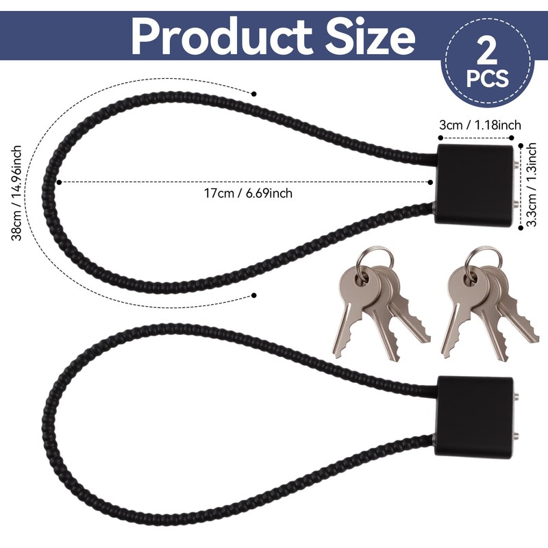 Pack of 2 Cable Lock with Key, Small Cable Lock