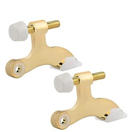 HOMOTEK 2 Pack Hinge Pin Bright Brass Door Stopper, Gold Door Stops, Adjustable Deluxe Heavy Duty Door Stopper 2-1/2"x1-3/4â,with White Rubber Bumper Tips