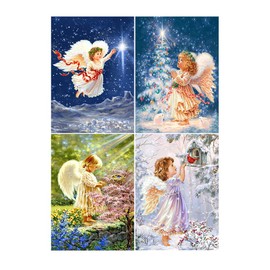 Diamond Painting Set of 4 Angels Elf 12x16 in/ 30x40 cm Diamond Painting Pictures Fairy Cross Stitch Embroidery Set Rhinestones Crafts Adults Mosaic Puzzle Beginners Painting by Numbers for Adults