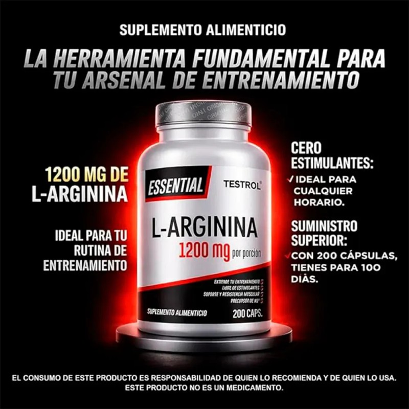Arginina Essential Suplemento Aminoácido 1200mg Cápsulas Puras Apoyo Rendimiento Físico