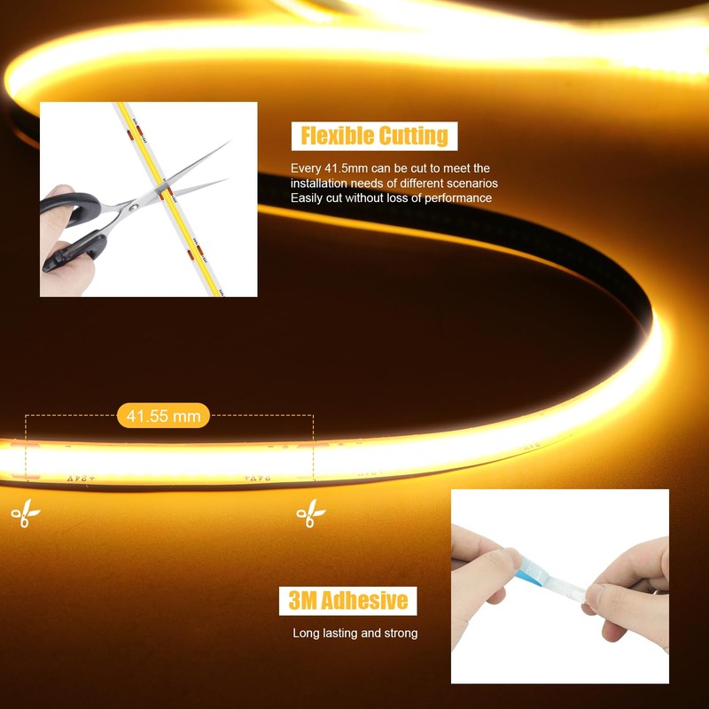 COB LED Strip 5 m, Warm White with RF Remote