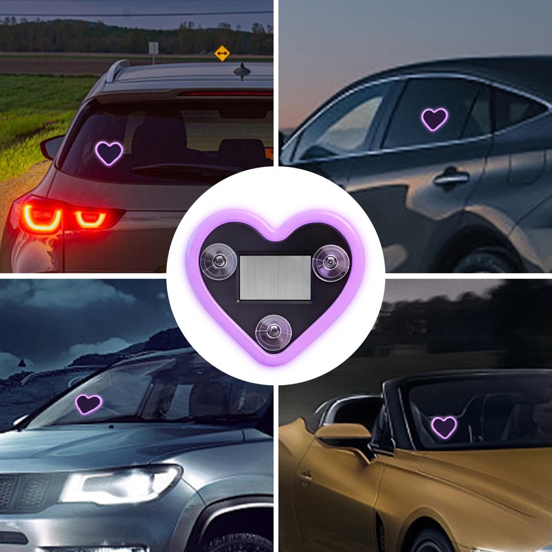 Car LED Ambient Light, Solar-Powered Heart-Shaped LED Neon Light, 5