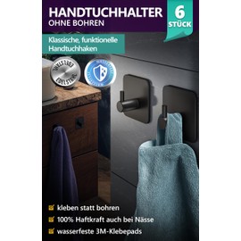 4smile ZT Design Towel Holder No Drilling Set of 6 Black