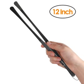 Gutsdoor Kitchen Tweezers for Cooking Tongs Professional Stainless Steel Tweezers (Black 12 Inch Wide-Tipped)