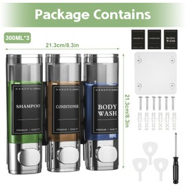 Hejo Shower Soap Dispenser,300ml*3 Shampoo and Conditioner Dispenser Wall Mounted,No Drill Shower Gel Dispenser,Wall Mounted Soap Dispenser Bathroom,Shampoo Conditioner Body Wash Dispenser(Silver)