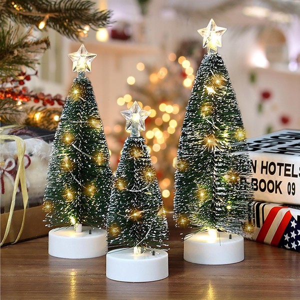 3 PCS Small Christmas Tree with Lights, Table Top Christmas