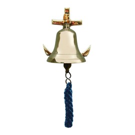 NKlaus Nautical Bell with Anchor Wall Bracket Brass 7.5cm - Retro Wall Bell 16056