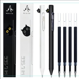 2 Pcs Cute Cat Pens Cute Retractable Cat Gel Pens With 2 Pcs 0.5mm Black Ink Writing Pen for Women Men Pen Set Office School Supplies
