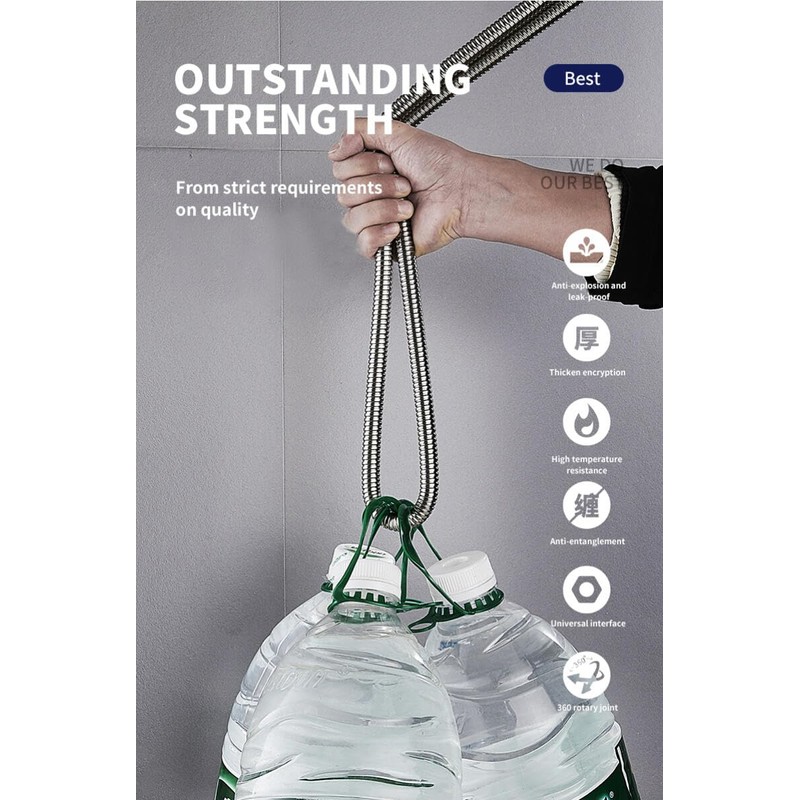 2M Anti-Kink Shower Hose - 304 Stainless Steel Extra Long