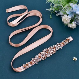 Azaleas Glitter Rose Gold Wedding Belt Pink Rhinestone Belt Women's Wedding Dress Belt Pearls S423 - Vintage Rose
