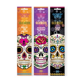 Gonesh - Dia De Muertos - Day of The Dead Incense Sticks - Non-Toxic 10” Slow Burn Aromatic Sticks - Agave Musk, Dulce De Leche, Saguaro Blossom - 20 Count Each