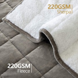 Mr.Sandman Sherpa Weighted Blanket for Adults 15lb Twin/Full Size Bed, Fuzzy Soft Fleece Throw Blanket with Premium Ceramic Beads - 48"x72" Grey/White
