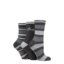 Jeep Ladies Performance Full Cushion Striped Boot Socks Pack of 3 Slate/Grey 4-8