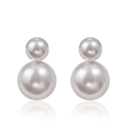 Bi&Yamigeo Double Pearl Drop Stud Earrings,White Round Pearl Pendant Dangle Jewelry for Wedding Bridal Bridesmaid Birthday for Women