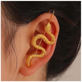 Cimenexe Punk Snake Crawler Hook Earring Gold Snake Edgy Ear Pin Earring Textured Snake Ear Hook Earring Viper Snake Ear Cuff Hook Earring Jewelry for Women and Girls Gifts
