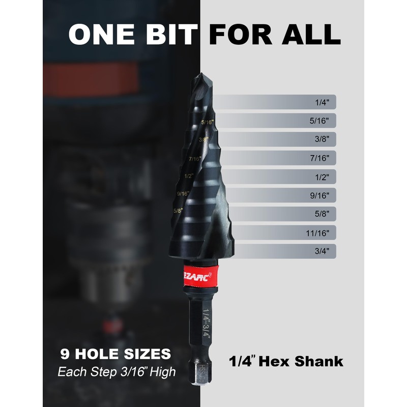 EZARC Step Drill Bit for Metal, M35 Cobalt Step Drill