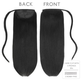 WENNALIFE Ponytail Extension, 50 cm, 90 g, Deep Black Ponytail Extension, Real Hair Clip-In Wrap around Remy Ponytail Real Hair