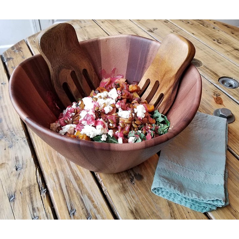 Acacia Wave Bowl with Salad Hands