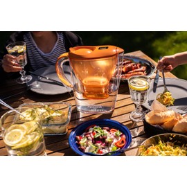 Aqualogis Harmony 2.6L Fridge Water Filter Jug for Reduction of Microplastics, Scale, Chlorine, Taste and Odor, BPA Free, (Replacement Filter Model: Pure+) (Orange)