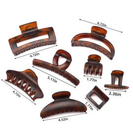 8PCS Tortoise Shell Hair Clips, Large Claw Clips for Thick Curly Coarse Hair, Non-Slip U-Shaped Spring, Strong Hold claw clips for Women and Girls, Multi-Style Hair Accessories