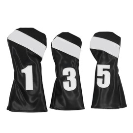 3PCS Golf Club Head Cover PU Leather Waterproof Protective Golf Headcovers Set with Plush Lining for Woods Black