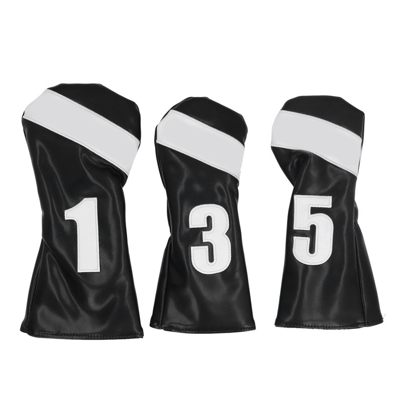 3PCS Golf Club Head Cover PU Leather Waterproof Protective Golf