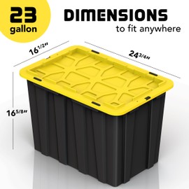 Lifetime Appliance (4 PACK) 23 Gallon Plastic Storage Bin Tote Organizing Container with Ultra Durable Secure Latching Lids, Stackable, Extra Strength Clear with Built in Handle - Black and Yellow
