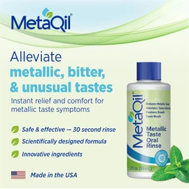 MetaQil Oral Rinse, Proven to Relieve Metallic, Bitter and Other Taste Disorders, Made from 8 Core Ingredients, Cools and Freshens Breath, Travel-Friendly Bottle, 1 Count