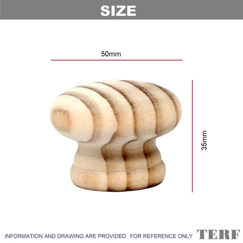 TERF® Traditional Unlacquered Pine Wooden Cupboard Cabinet Door Knob 50mm