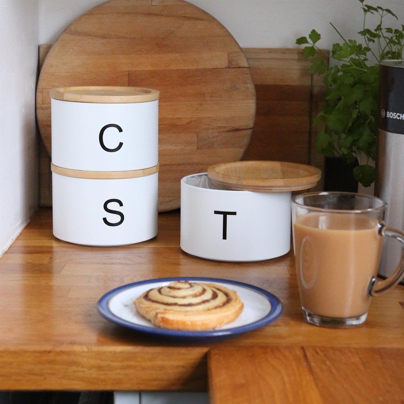 Harbour Housewares Stackable Tea Coffee Sugar Canisters with Bamboo Lids