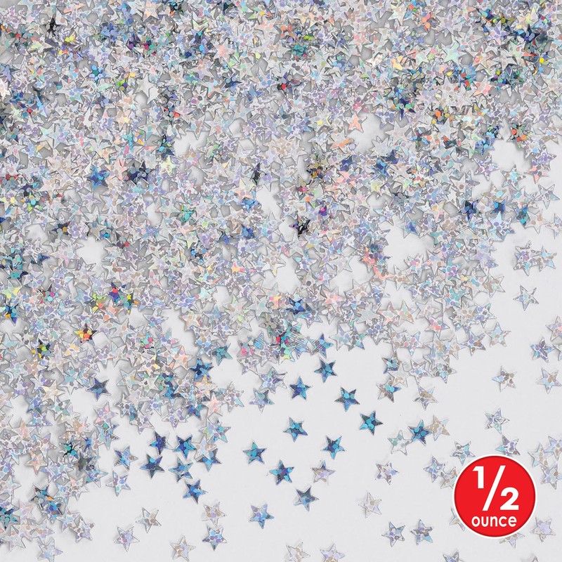 Beistle Silver Holographic Stars Confetti, 1/2-Ounce (CN054)