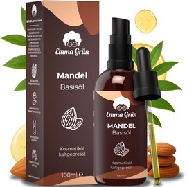 Emma Grün® Bio Mandelöl Kaltgepresst 100ml [100% REIN] - Hochwertiges Mandel Öl für Haut, Haare & Babypflege - Clean Almond Oil - Mandel Kosmetiköl für Haarspitzen & Massage - Kaltgepresstes Basisöl