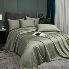 Luowei Bamboo Bed Linen 135 x 200 cm Green Bamboo Fibre Polyester Fibre Luxurious Soft Lightweight Cooler Summer Duvet Cover with Zip and Pillowcase