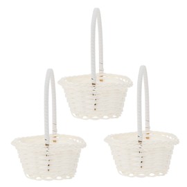 OKUMEYR Pack of 3 Storage Basket, Snack Container, Braided Easter Basket with Handle, Flower Basket Made of Rattan, Rustic Home Decor, Miniature Basket, Decor Baskets, White, Picnic Basket, Country