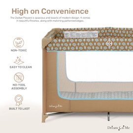 Dream On Me Zodiak Portable Playard in Coffee and Blue, Lightweight, Packable and Easy Setup Baby Playard, Breathable Mesh Sides and Soft Fabric - Comes with a Removable Padded Mat