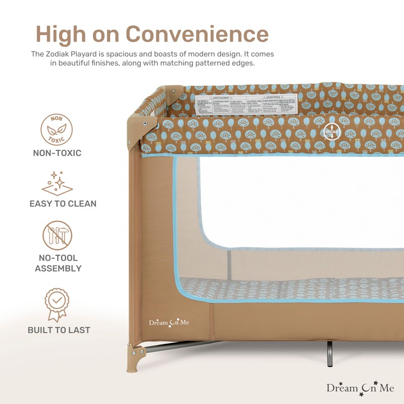 Dream On Me Zodiak Portable Playard in Coffee and Blue,