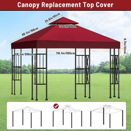 10x10 Canopy Replacement top Double Tiered Polyester Replacement Canopy for Gazebo Pergolas Tent Patio Roof Top Cover(Frame Not Include) (Wine red)