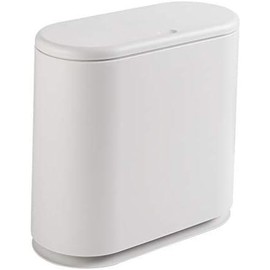 Slim Plastic Trash Can 2.11 Gallon Garbage Can with Press Top Lid,8 L Wastebasket Trash Can,Removable Liner Bucket,Black Modern Dispenser for Bathroom,Living Room,Bedroom - Color: White, Size: 8L