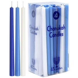 Ner Mitzvah Long Chanukah Candles, Diameter Fits Most Menorahs, Premium Quality Wax - Blue and White for All 8 Nights of Hanukkah - Count 45, Standard Size