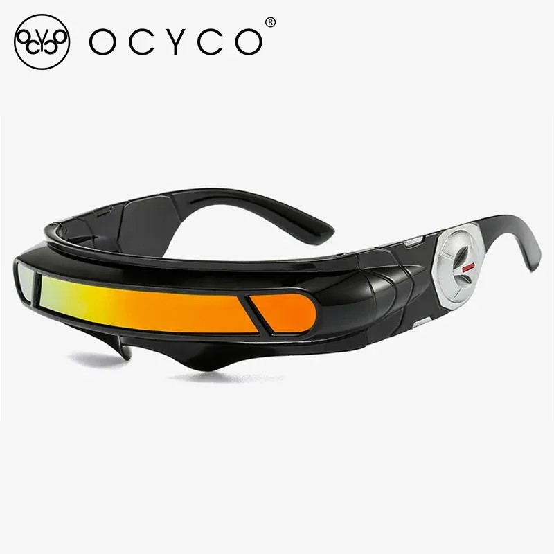Polarized Shield Sunglasses for Outdoor Wear – Futuristic Rectangle Black