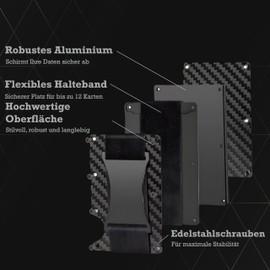 AtEaze Men's Minimalist Wallet with RFID Protection - Slim Wallet Card Holder with Money Clip - Thin, Compact & Secure Designs | Aluminium Card Case, Black (strap), Minimalist