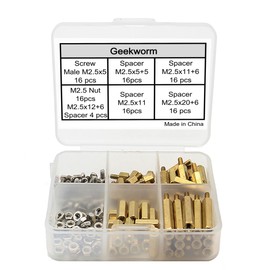 Geekworm Raspberry Pi Installation Tool 100 Pcs/Lot M2.5 Series Hex Brass Spacer/Standoff + Nuts + Screws for Raspberry Pi 5 / Raspberry Pi 4/3 B+ / 3B / Pi Zero W / 3 A+ Accessories Kit