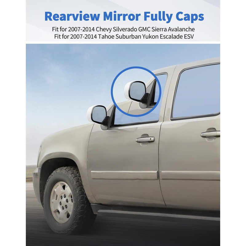 Rear view Mirror Fully Caps Covers Compatible with 2007-2014 Chevy